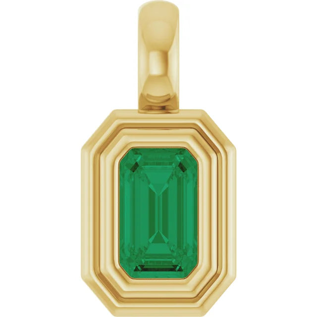14K Emerald-Cut Bezel Pendant