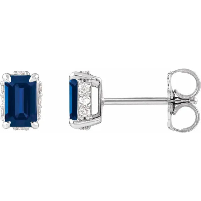 14K Emerald-Cut Gemstone &amp; Diamond Hidden Halo Studs