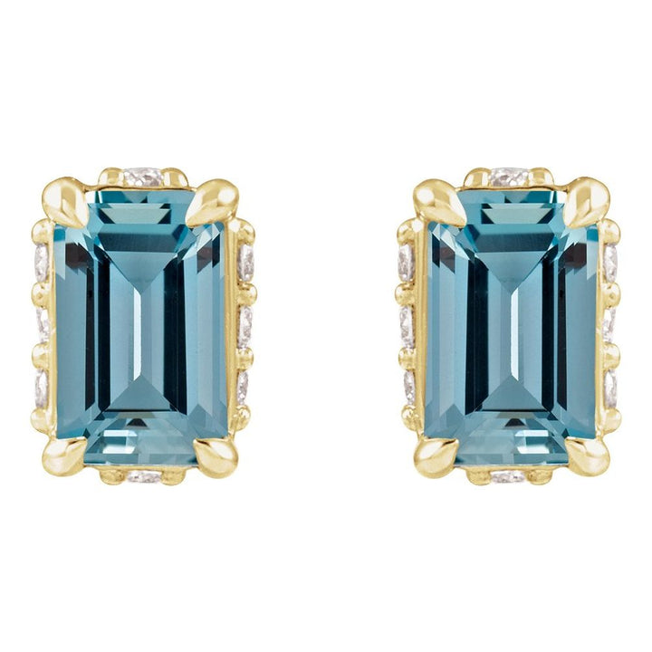 14K Emerald-Cut Gemstone &amp; Diamond Hidden Halo Studs