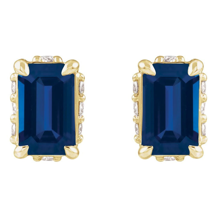14K Emerald-Cut Gemstone &amp; Diamond Hidden Halo Studs