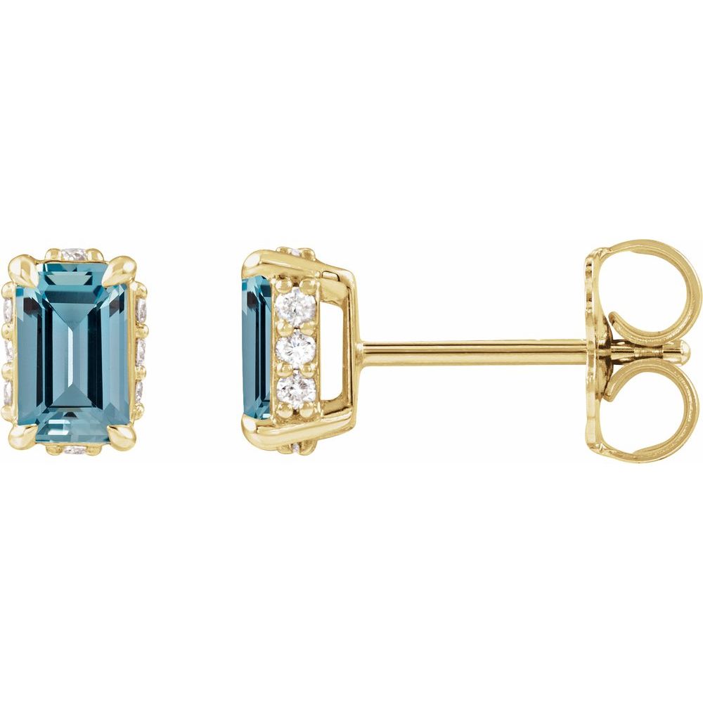 14K Emerald-Cut Gemstone &amp; Diamond Hidden Halo Studs