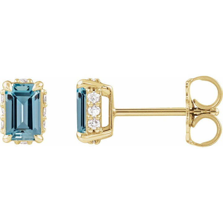 14K Emerald-Cut Gemstone &amp; Diamond Hidden Halo Studs