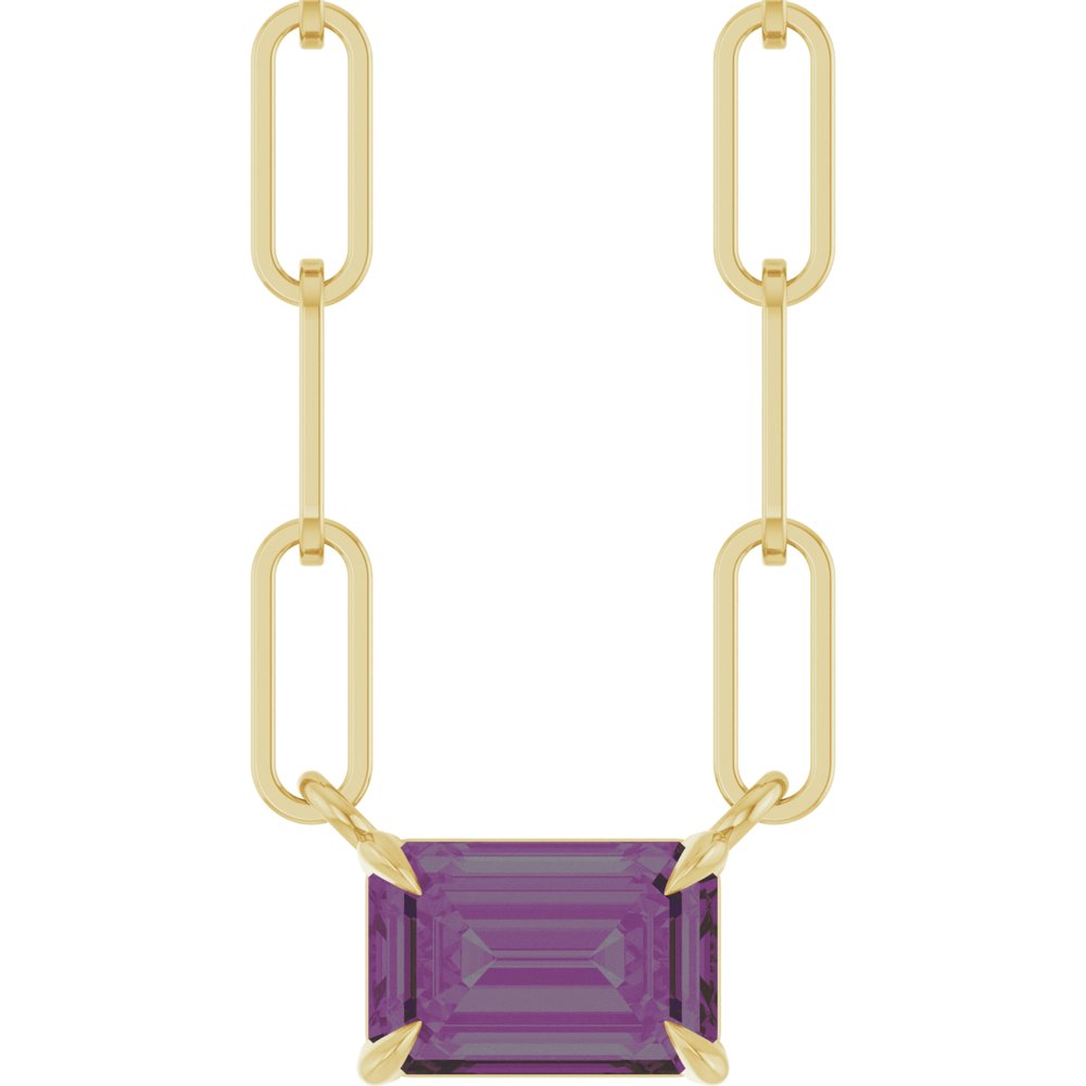 14K Emerald-Cut Gemstone Paperclip Necklace