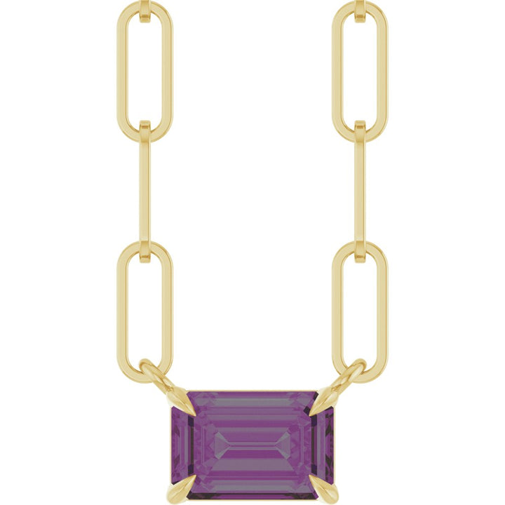 14K Emerald-Cut Gemstone Paperclip Necklace