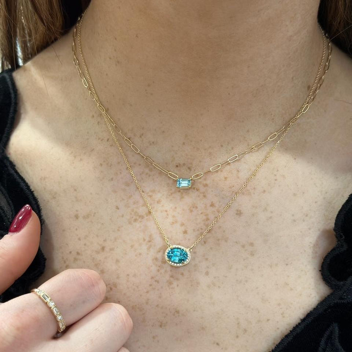 14K Emerald-Cut Gemstone Paperclip Necklace