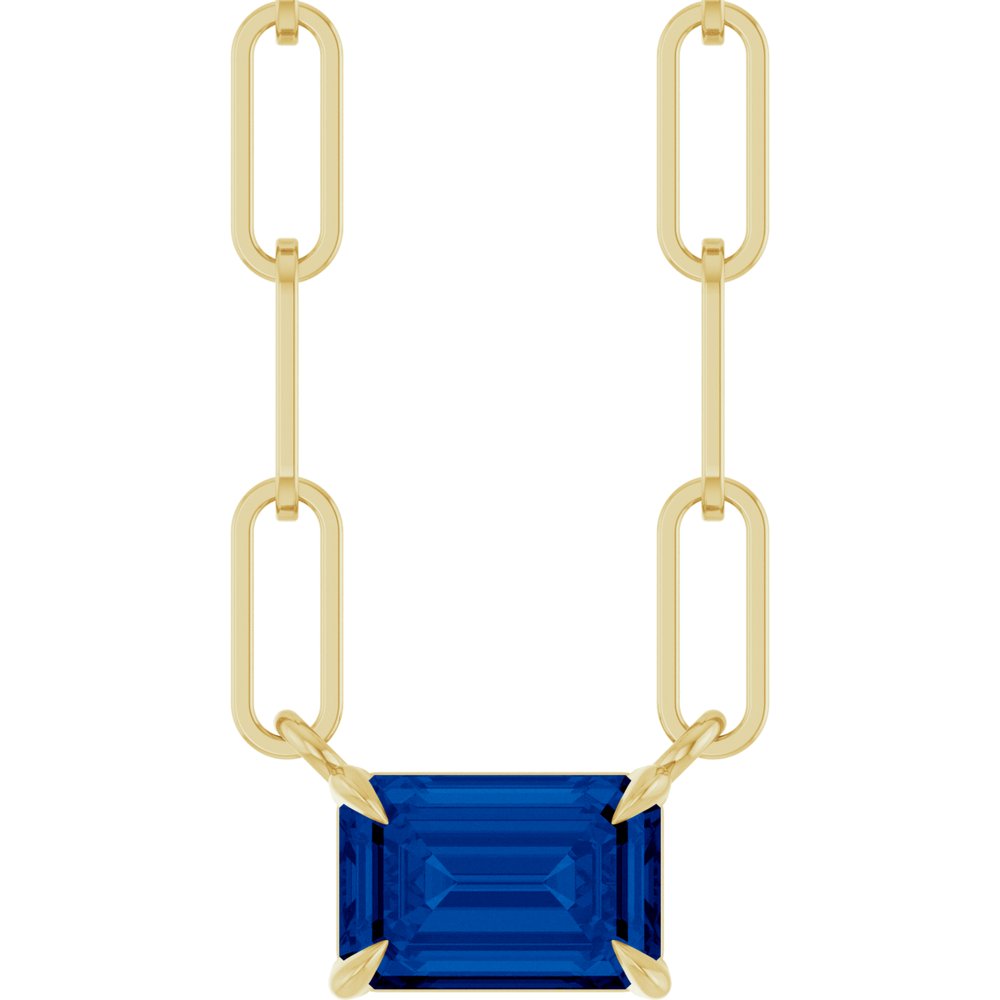 14K Emerald-Cut Gemstone Paperclip Necklace
