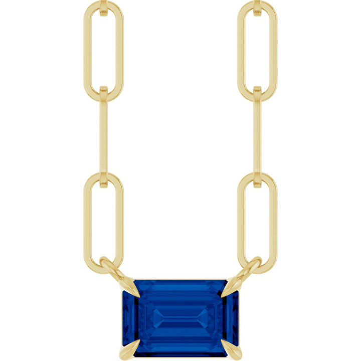 14K Emerald-Cut Gemstone Paperclip Necklace