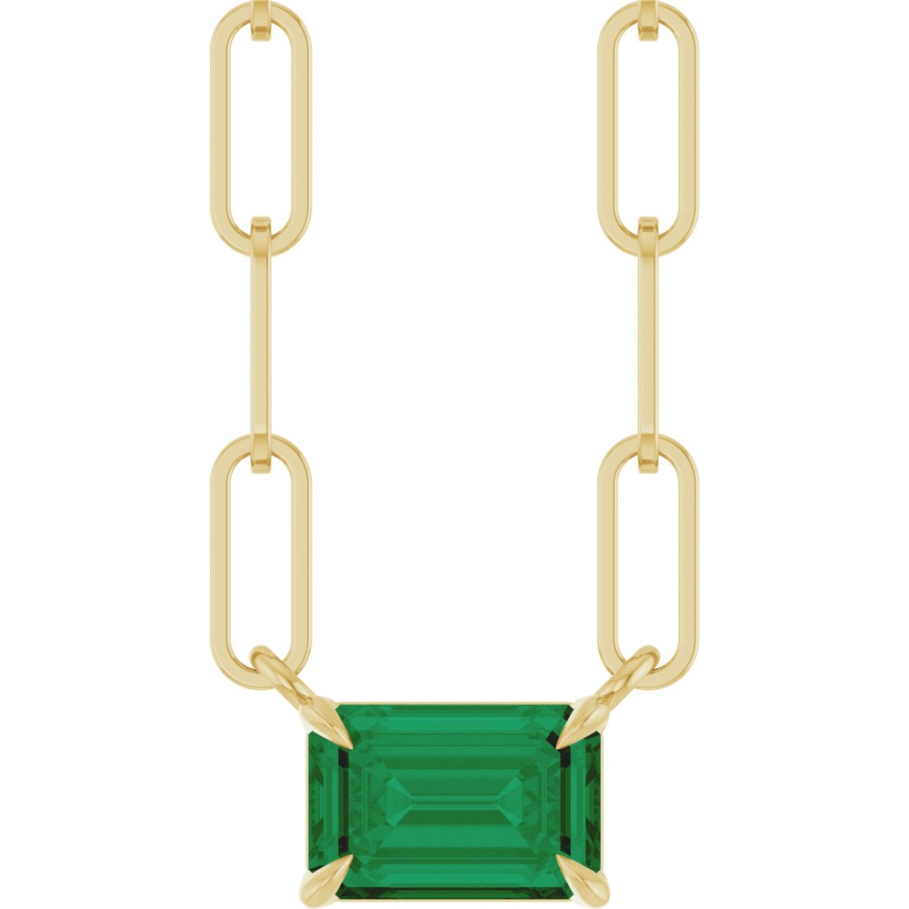 14K Emerald-Cut Gemstone Paperclip Necklace