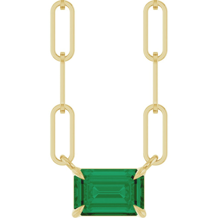 14K Emerald-Cut Gemstone Paperclip Necklace