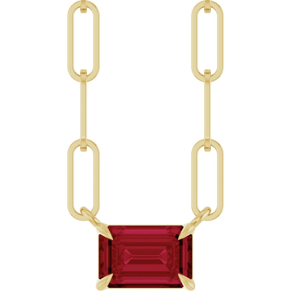 14K Emerald-Cut Gemstone Paperclip Necklace