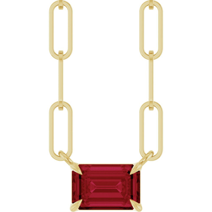 14K Emerald-Cut Gemstone Paperclip Necklace