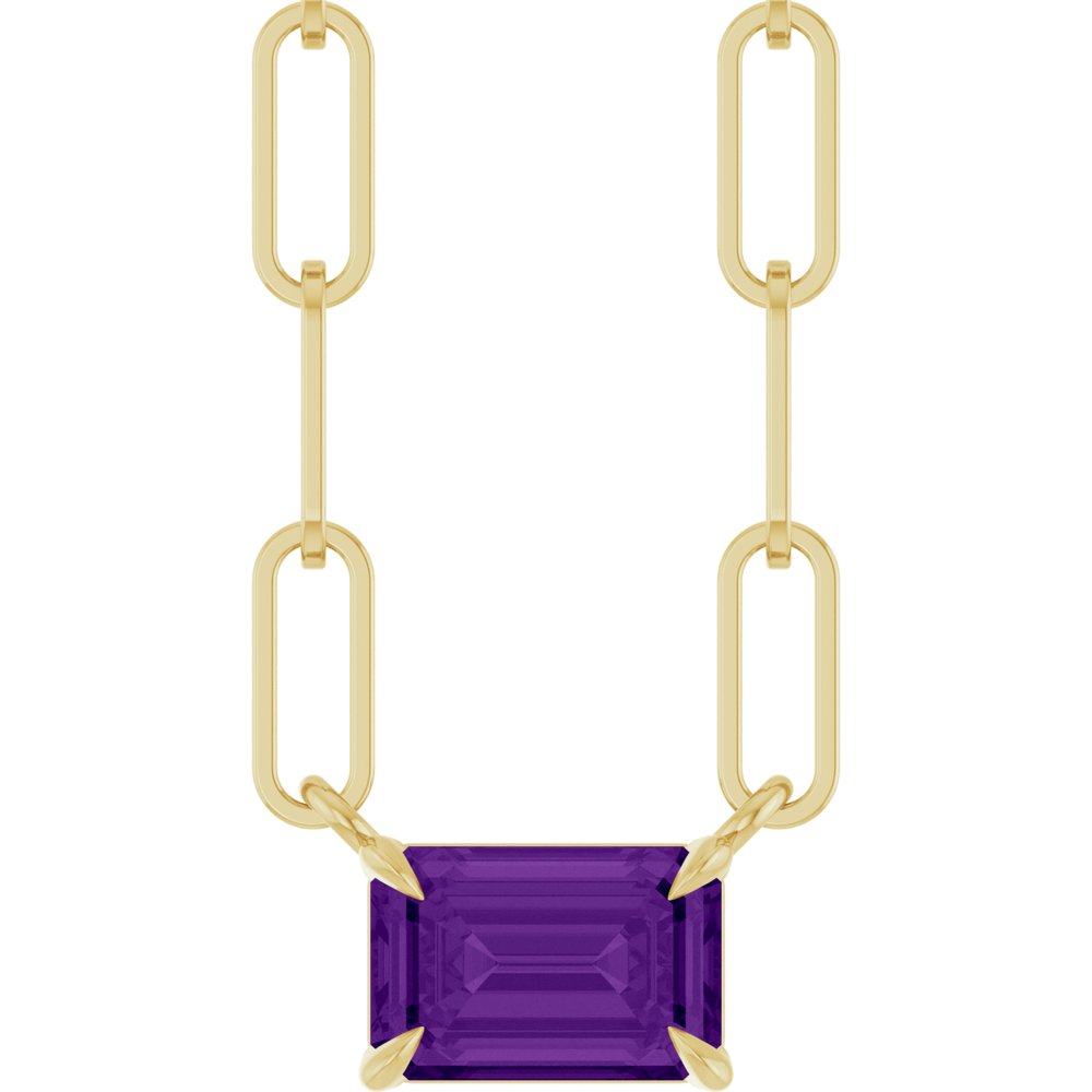14K Emerald-Cut Gemstone Paperclip Necklace