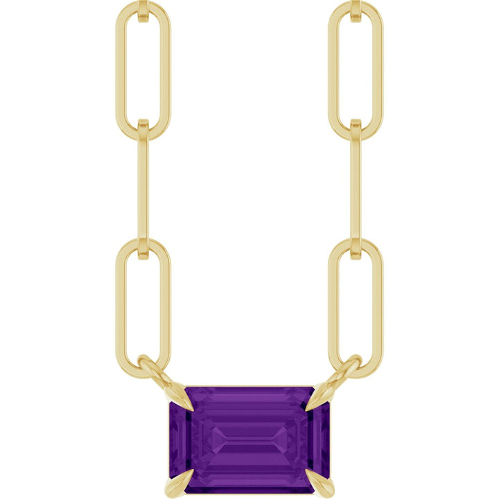 14K Emerald-Cut Gemstone Paperclip Necklace