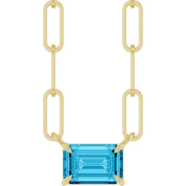 14K Emerald-Cut Gemstone Paperclip Necklace