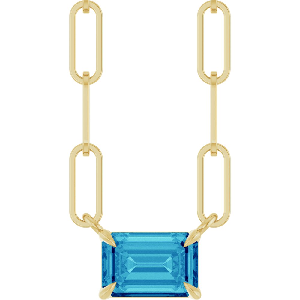 14K Emerald-Cut Gemstone Paperclip Necklace