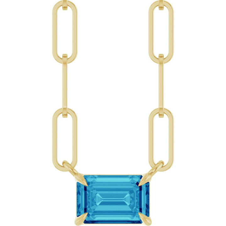 14K Emerald-Cut Gemstone Paperclip Necklace