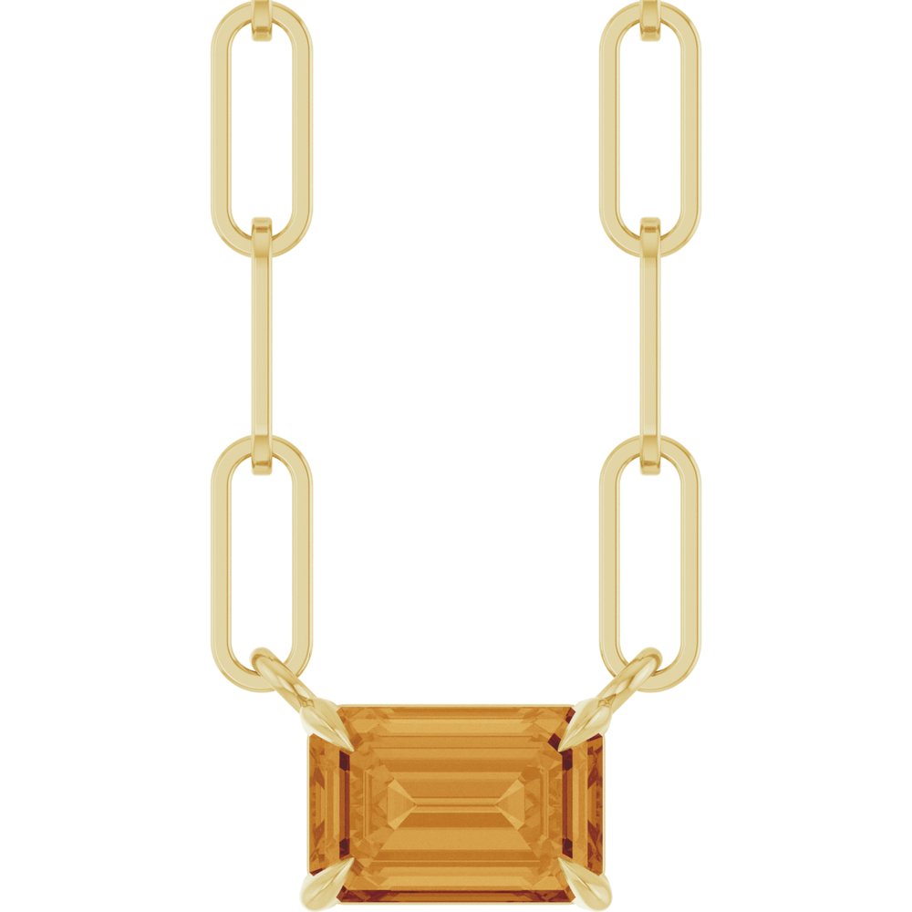 14K Emerald-Cut Gemstone Paperclip Necklace