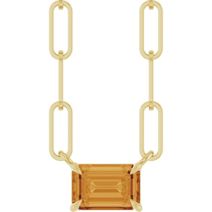 14K Emerald-Cut Gemstone Paperclip Necklace