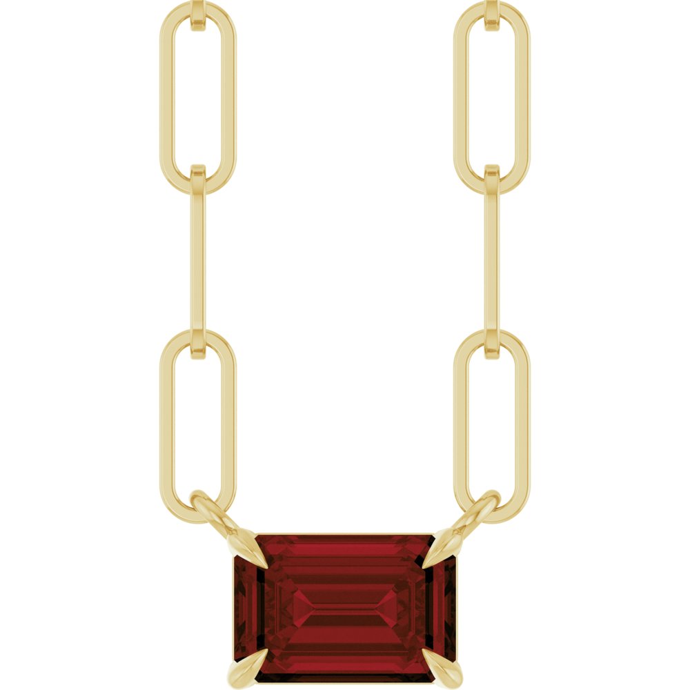14K Emerald-Cut Gemstone Paperclip Necklace