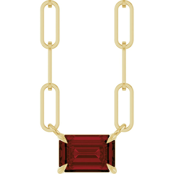 14K Emerald-Cut Gemstone Paperclip Necklace
