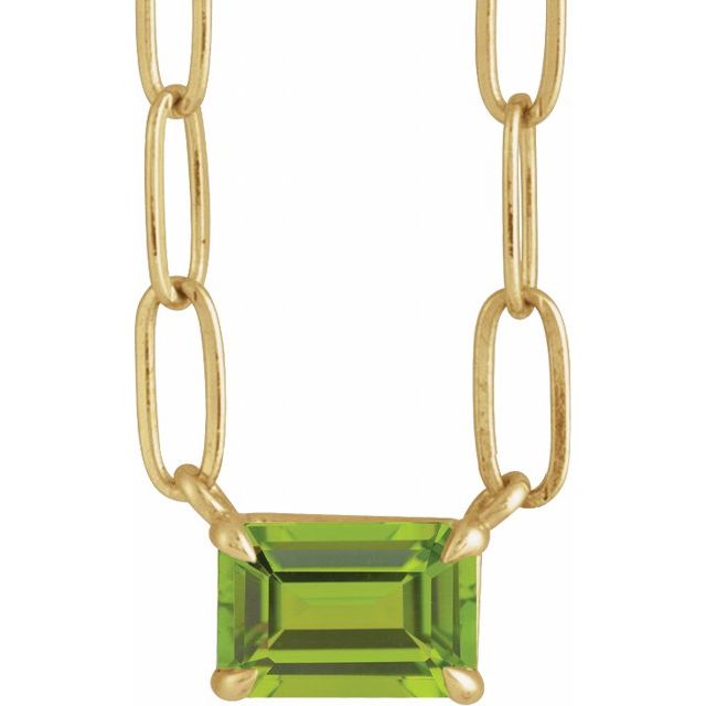 14K Emerald-Cut Gemstone Paperclip Necklace