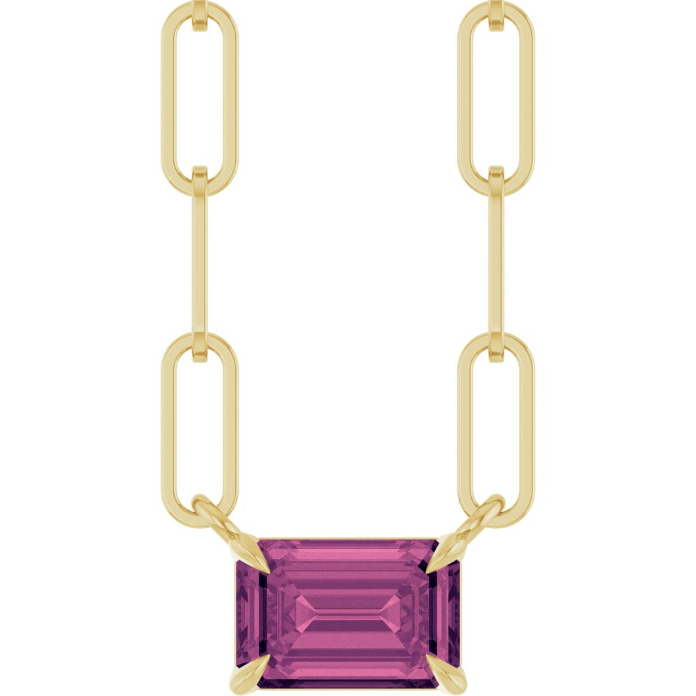 14K Emerald-Cut Gemstone Paperclip Necklace