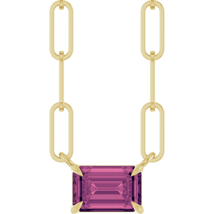 14K Emerald-Cut Gemstone Paperclip Necklace