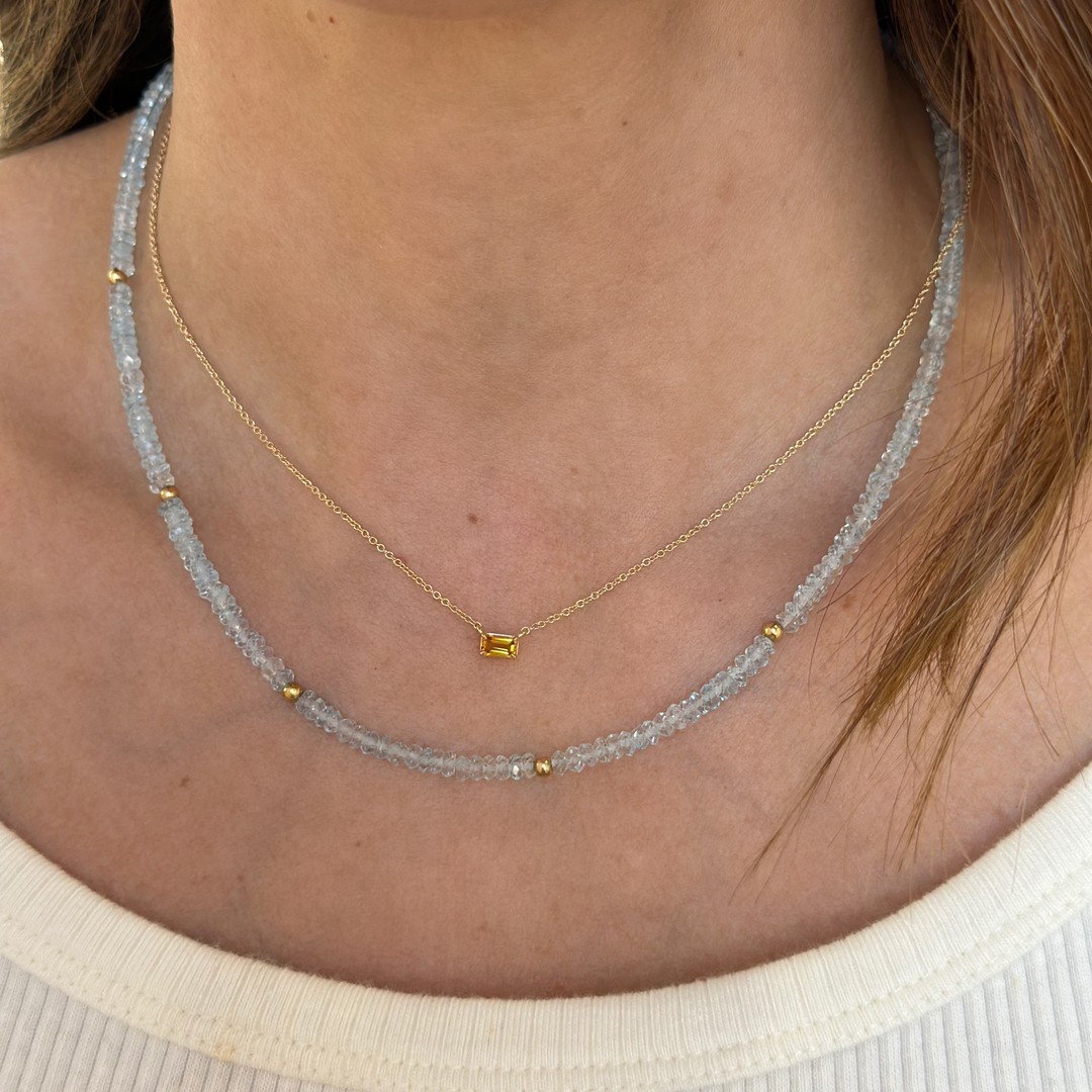 14K Emerald-Cut Gemstone Solitaire Necklace
