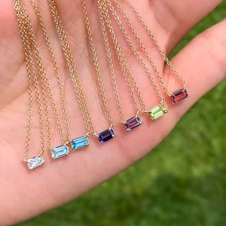 14K Emerald-Cut Gemstone Solitaire Necklace