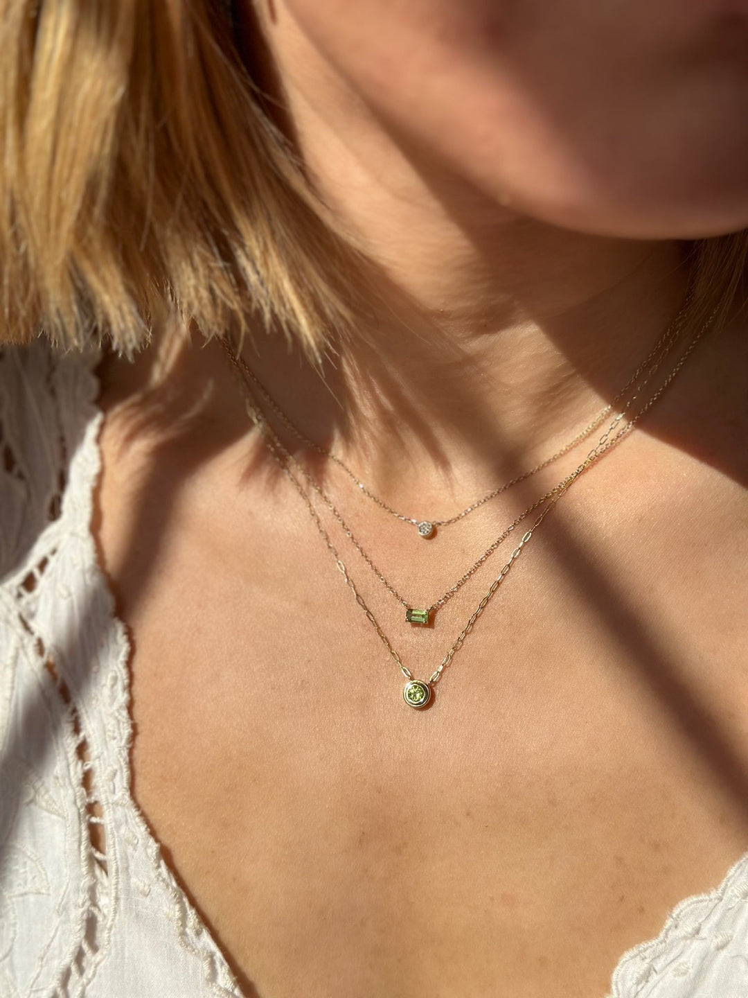 14K Emerald-Cut Gemstone Solitaire Necklace