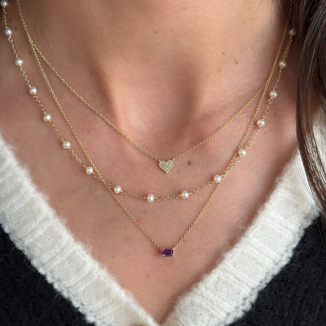 14K Emerald-Cut Gemstone Solitaire Necklace
