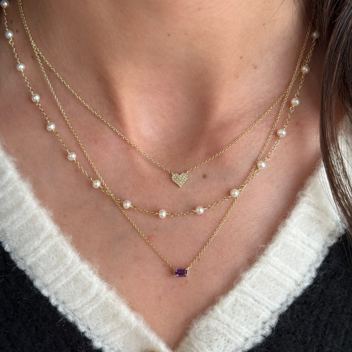 14K Emerald-Cut Gemstone Solitaire Necklace