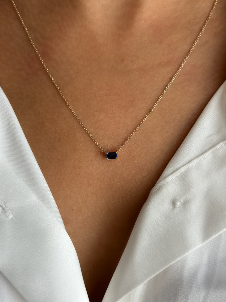 14K Emerald-Cut Gemstone Solitaire Necklace