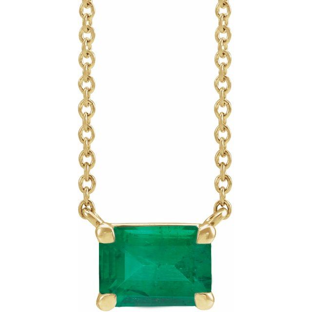 14K Emerald-Cut Gemstone Solitaire Necklace