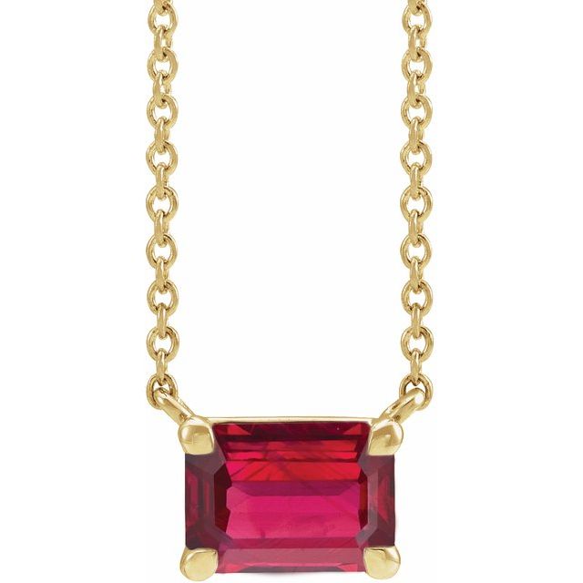 14K Emerald-Cut Gemstone Solitaire Necklace