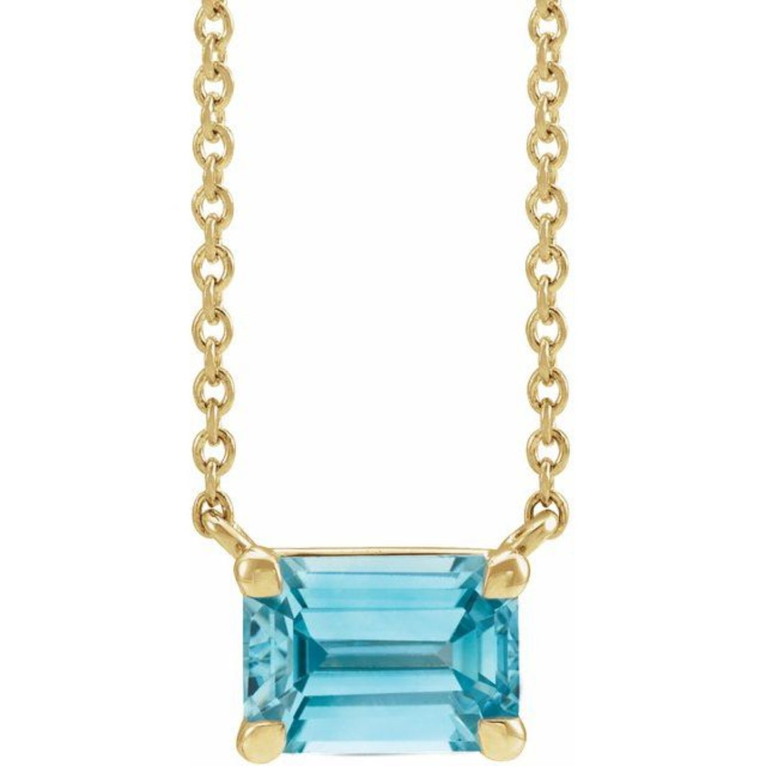 14K Emerald-Cut Gemstone Solitaire Necklace
