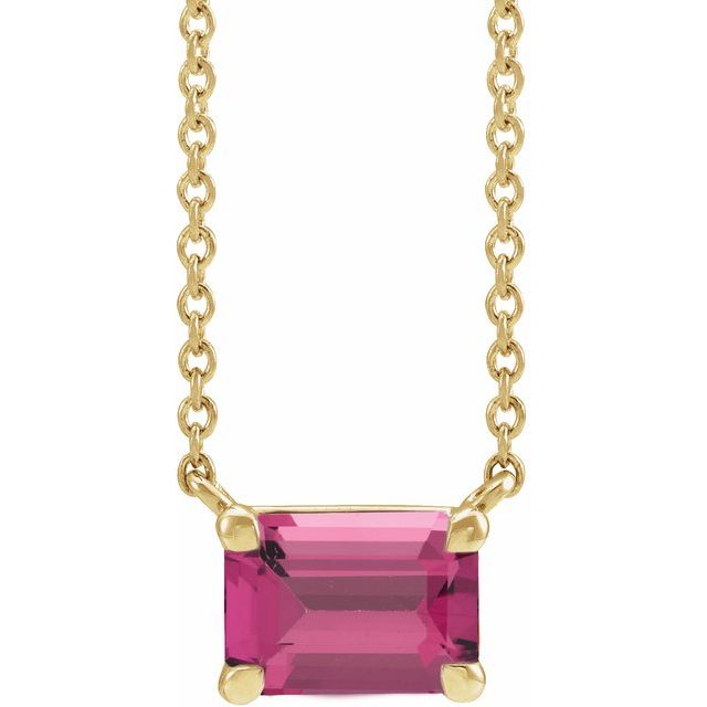 14K Emerald-Cut Gemstone Solitaire Necklace