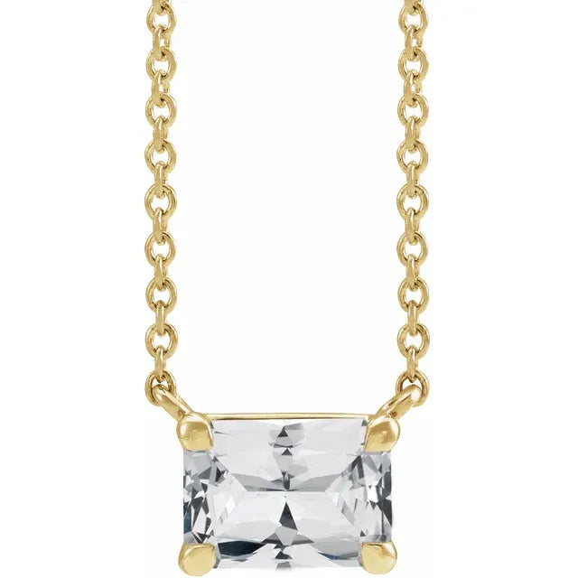14K Emerald-Cut Gemstone Solitaire Necklace