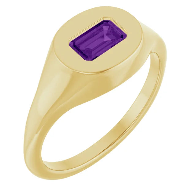 14K Emerald-Cut Solitaire Signet Ring