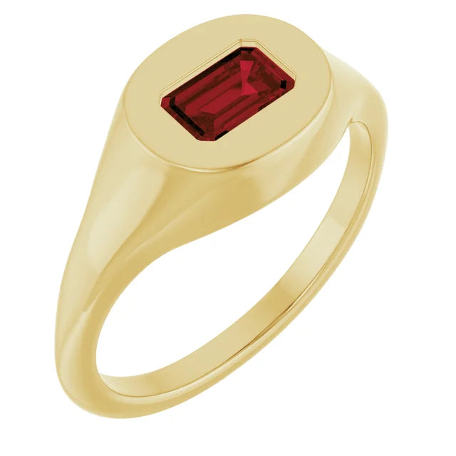 14K Emerald-Cut Solitaire Signet Ring