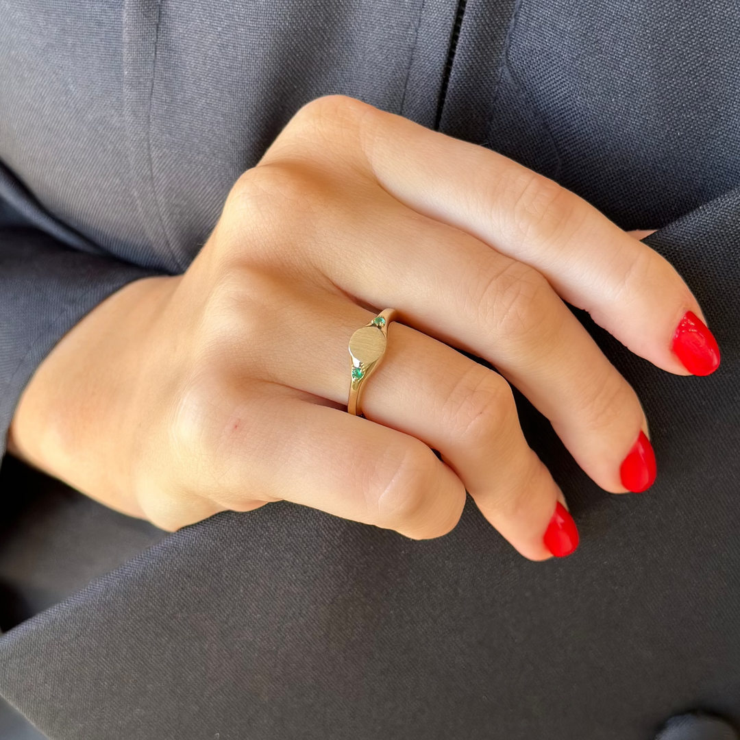 14K Engravable Gemstone Signet Ring