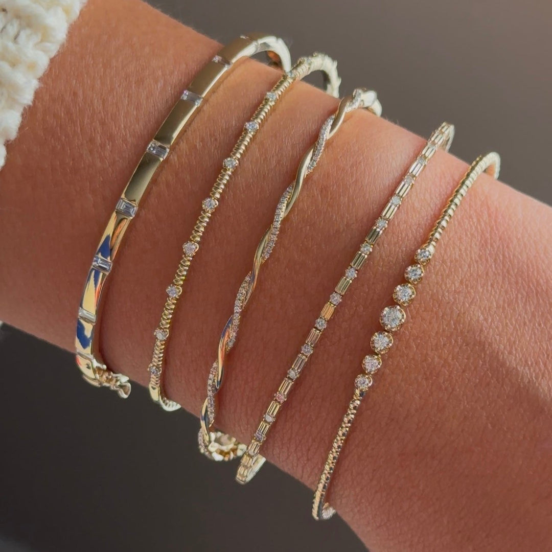 14K Fluted Diamond Flex Bangle
