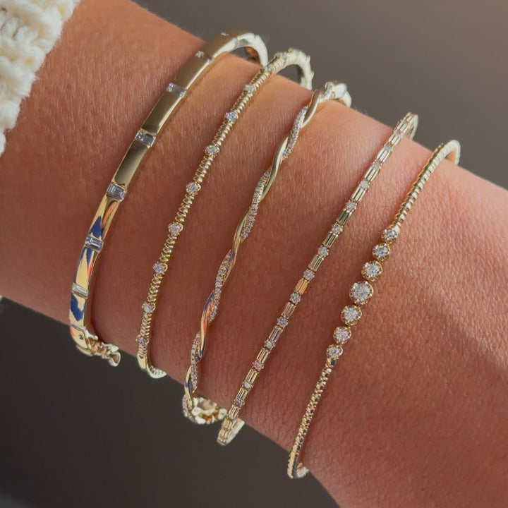 14K Fluted Diamond Flex Bangle