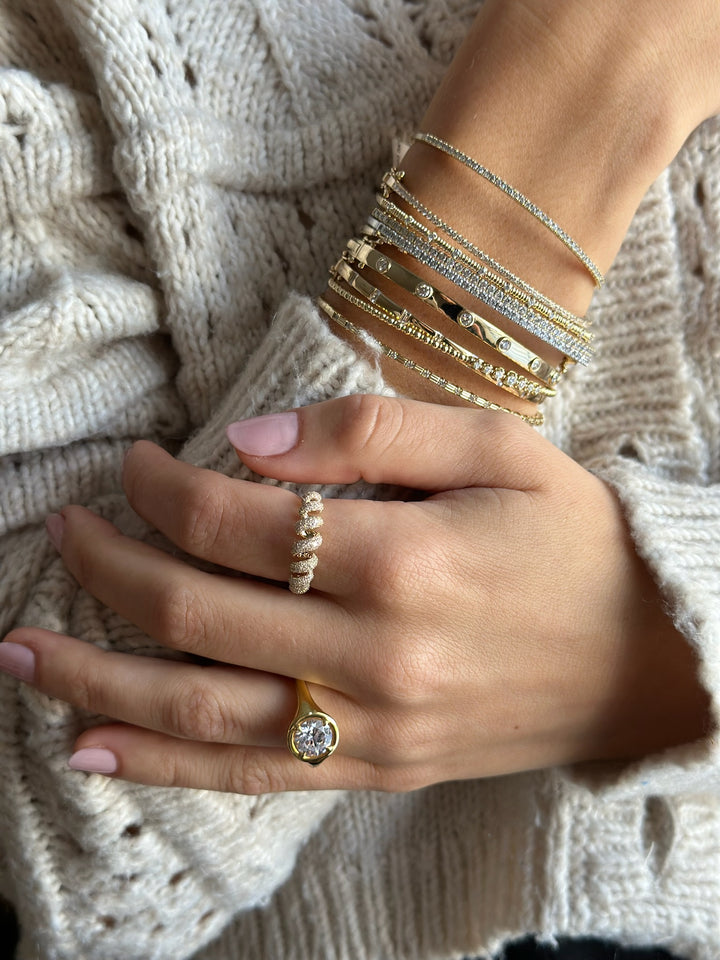 14K Fluted Diamond Flex Bangle
