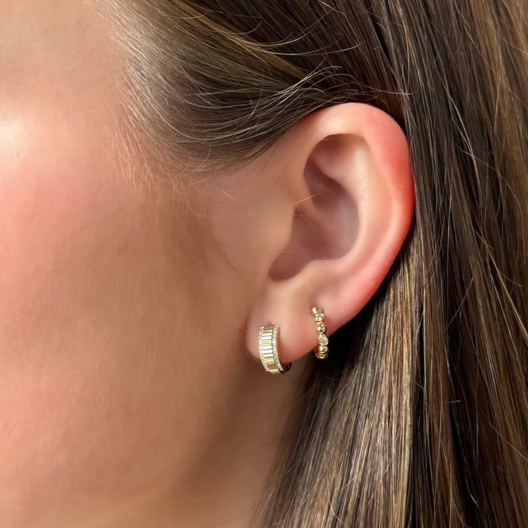 14K Fluted Diamond Huggies