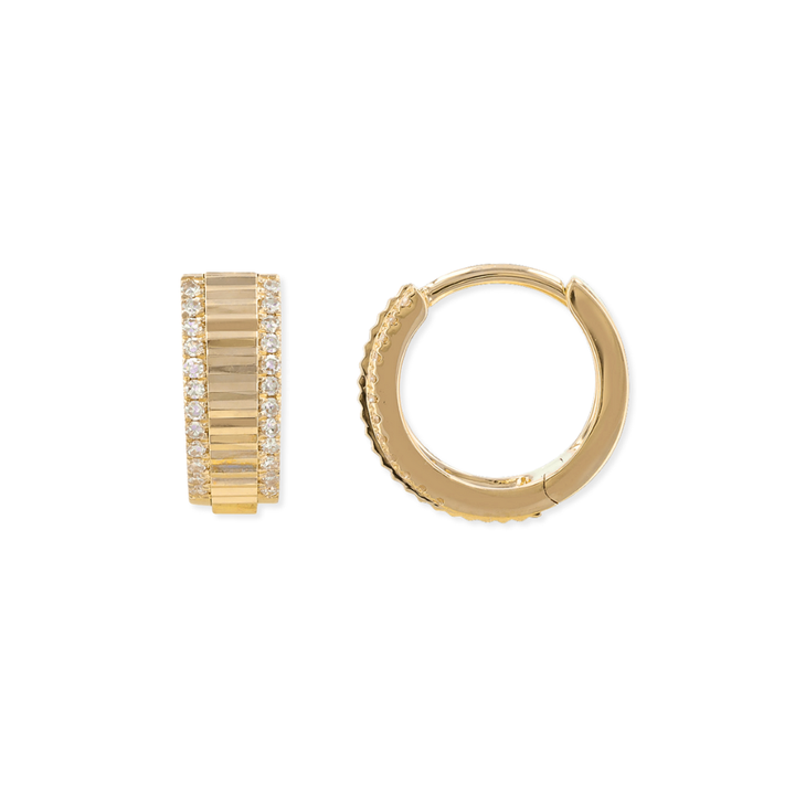 14K Fluted Diamond Huggies