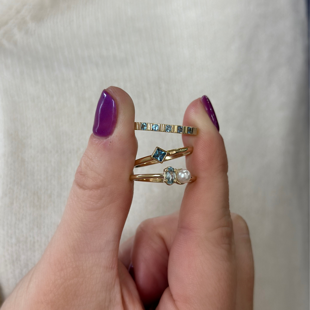 14K Fluted Gemstone Stack Ring
