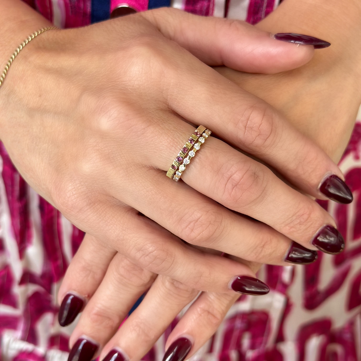 14K Fluted Gemstone Stack Ring