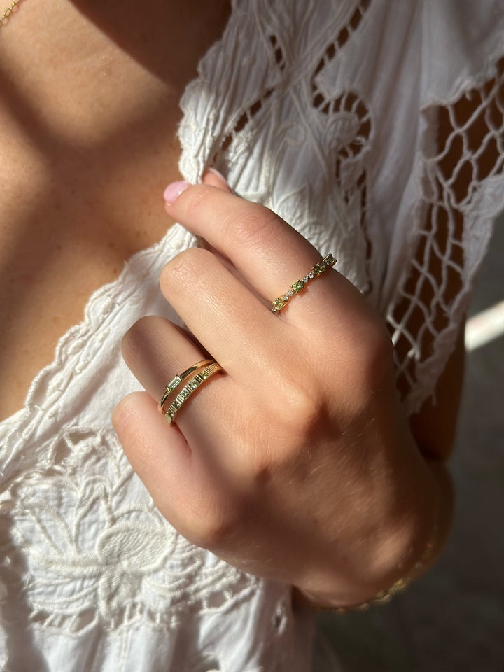 14K Fluted Gemstone Stack Ring