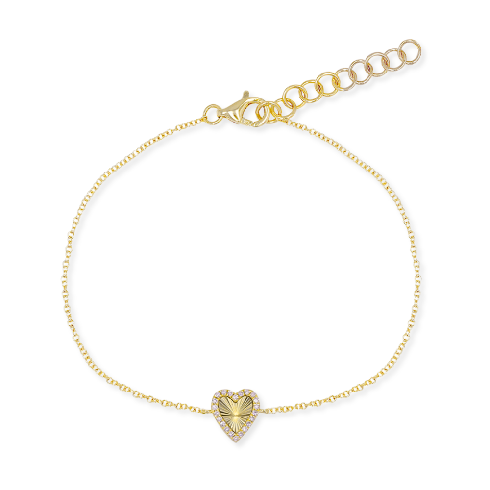 14K Fluted Heart Diamond Bracelet